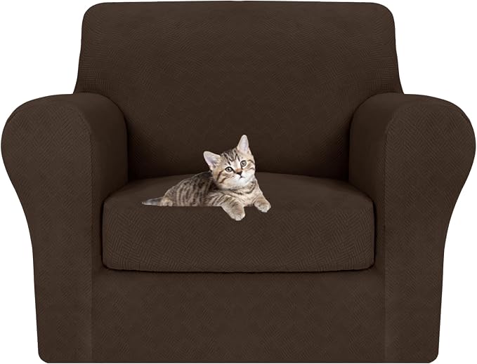 MAXIJIN 2 Piece Chair Covers Chair Slipcover with Arms, Sofa Chair Cover for Living Room Armchair Cover, Stretch Pet Dog Slip Cover for A Chair with 1 Cushion (31"-46", Coffee) by MAXIJIN