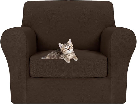 MAXIJIN 2 Piece Chair Covers Chair Slipcover with Arms, Sofa Chair Cover for Living Room Armchair Cover, Stretch Pet Dog Slip Cover for A Chair with 1 Cushion (31"-46", Coffee) by MAXIJIN