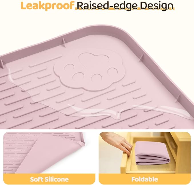 Dog Food Mat 50''x35'' Extra Large Dog Mat for Food and Water, Pink | Silicone Dog Bowl Mat with Raised Edge, Waterproof Non-Slip Pet Feeding Mat for Floors, fit for Dog Cat Bowls - Image 3