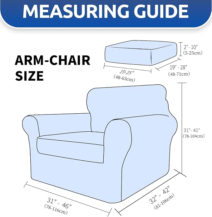YEMYHOM Latest Checkered 2 Pieces Chair Covers for Living Room High Stretch Thickened Chair Slipcovers with Arms Anti Slip Elastic Armchair Sofa Couch Protector (Light Gray), 31"-46"(1 Cushion) - Image 6