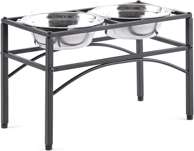 Elevated Dog Bowls Raised Pet Feeder Cat Food Water Diner Stand Set | W/ 2 Removable Stainless Steel Bowls for Medium-Sized Dogs 10.62" in Height Protect Your Pets' Spine by FUNKEENPETHOUSE