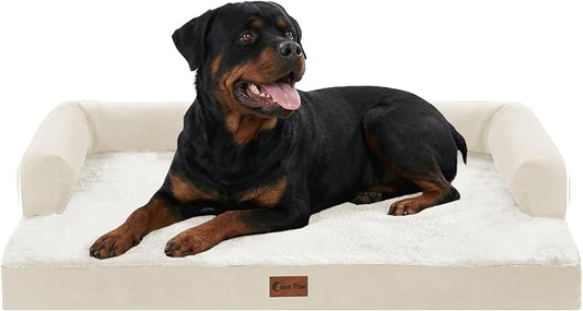 Waterproof Orthopedic Dog Bed for Extra Large Dogs, 48x30in, Beige | Orthopedic Foam Eases Joint Pressure, Bolsters Supports Head And Neck, Washable Pet Beds, Removable Cover, Non-Slip Bottom by CasaPaw