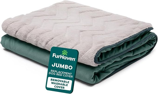FurHaven Dog Bed Cover Replacement, Sofa-Style Design with Soft, Breathable Fabric for Cozy Comfort, Machine Washable, Jumbo XL, Plush & Velvet Waves, Celadon Green by FurHaven