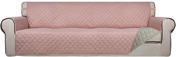 PureFit Reversible Quilted Couch Covers for Dogs Sofa Cover 4 Seater 88" | Pink/Beige, Water Resistant Couch Protector, Washable Pet Couch Cover with Non Slip and Elastic Straps For Kids by PureFit