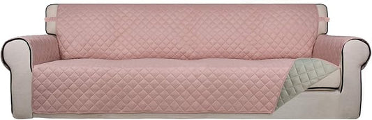 PureFit Reversible Quilted Couch Covers for Dogs Sofa Cover 4 Seater 88" | Pink/Beige, Water Resistant Couch Protector, Washable Pet Couch Cover with Non Slip and Elastic Straps For Kids by PureFit