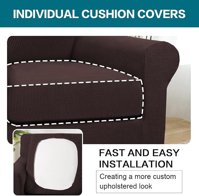 Turquoize 2 Piece Chair Covers Chair Slipcovers for Living Room Armchair Couch Cover Chair Sofa Cover with Individual Cushion Covers Furniture Cover for Chairs Feature Jacquard Fabric (Chair, Brown) - Image 5