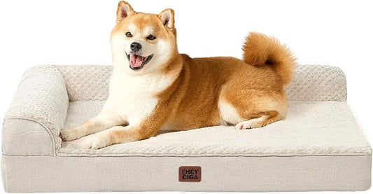 EHEYCIGA Memory Foam Dog Bed Large Size Dogs, Orthopedic Dog Bed Large with Washable Removable Cover, Waterproof Pet Sofa Couch with Nonskid Bottom, 36x27x6, Beige by EHEYCIGA