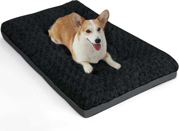 POCBLUE Dog Bed Medium Sized Dog, Washable Plush Pet Bed for Crate, Anti-Slip Pet Mat for Cages, Comfy Crate Pad for Outdoor/Indoor/Car Use, Soft Kennel Pad for Dogs Up to 40 lbs, 29"x19", Black by POCBLUE