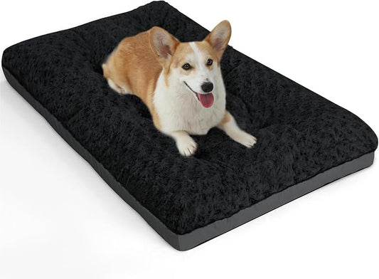 POCBLUE Dog Bed Medium Sized Dog, Washable Plush Pet Bed for Crate, Anti-Slip Pet Mat for Cages, Comfy Crate Pad for Outdoor/Indoor/Car Use, Soft Kennel Pad for Dogs Up to 40 lbs, 29"x19", Black by POCBLUE