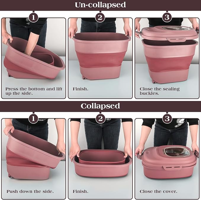 TIOVERY Dog Food Storage Container, Airtight Collapsible 13lb to 30lb Pet Food Container with Flip Top, Rolling Wheel, Scoop and a small container for Dog Cat Food and Dry Food of Rice, Flour - Image 5