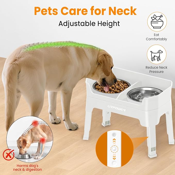URPOWER Elevated Dog Bowls, 3-in-1 Double Deck Raised Dog Bowl Stand | 4 Height Adjustable Raised Stand with 2 Stainless Steel Food Bowls & Licking Plate for Small, Medium & Large Dogs - Image 6