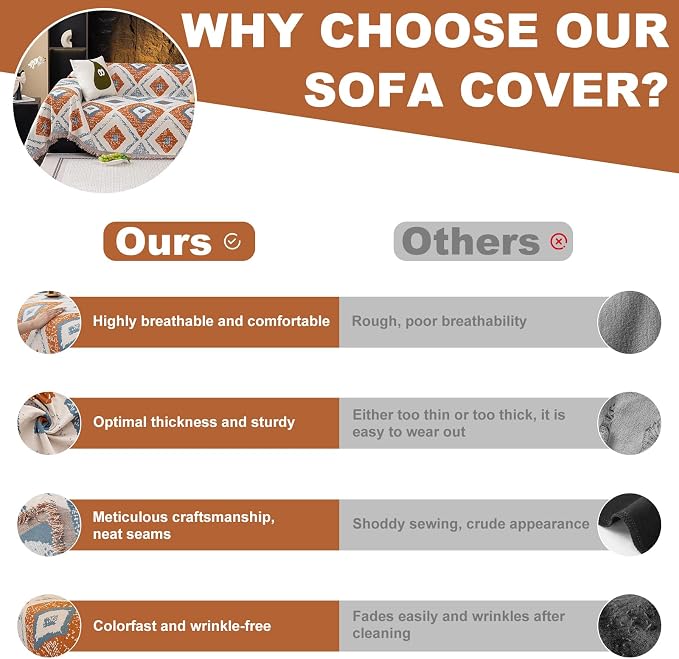 ROOMLIFE Couch Cover Boho Sofa Covers for 3 Cushion Couch Washable | Furniture Protector Sofa Couch Cover for Dogs, Soft Breathable Sofa Slipcover, Couch Throw Blankets with Tassels 71''X118'' - Image 7