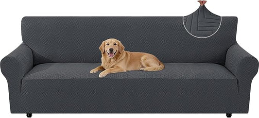 Stretch Sofa Cover Non-Slip Washable Furniture Protector | Stretch, 91"-110".Soft, Non Skid Foam, Elastic Bottom, Machine Washable, for Kids & Pets, Couch & Sofa, Dark Gray by YSTELLAA