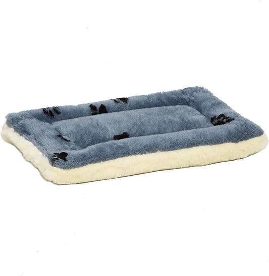MidWest Homes for Pets XXS QuietTime Reversible Paw Print Pet Bed, Soft Faux Fur & Fleece 18-Inch Crate Mat for Small Dogs & Cats, Machine Washable, Blue and Cream by MidWestHomesForPets