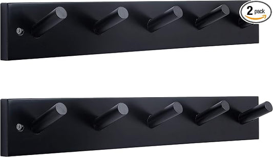 WEBI Coat Rack Wall Mounted,16" Hole to Hole,Coat Hanger Wall Mount with 5 Hooks for Hanging Coats,Hook Rack Peg Rail for Hats,Jacket,Clothes,Towels,Black,2 Packs by WEBI