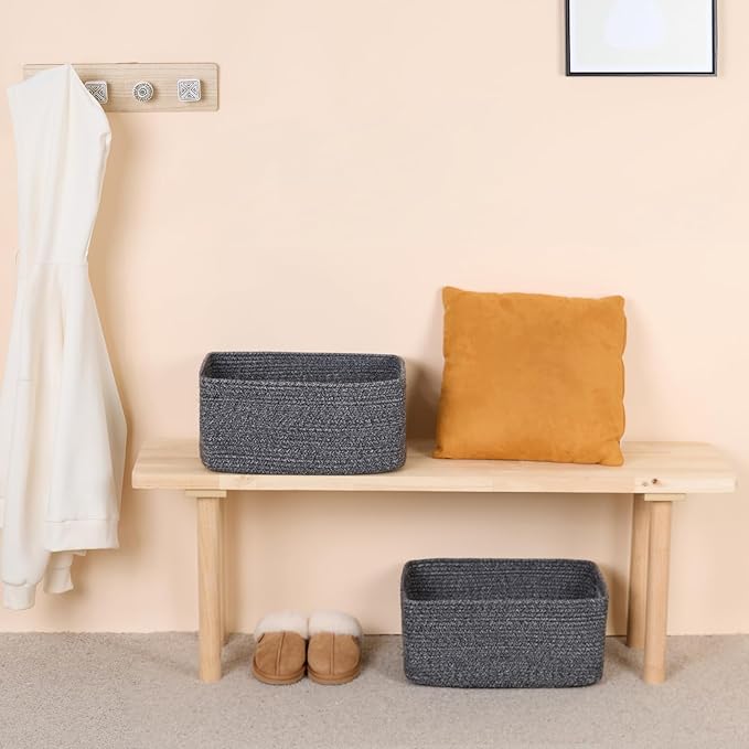 MiniArk Large Storage Baskets for Shelves, 17 x 13 x 7.5” Closet Organizers Bins for Clothes Blanket Towels, Baby Nursery, Toy Baskets Box, Woven Rope Baskets, 3 Packs Dark Gray - Image 6