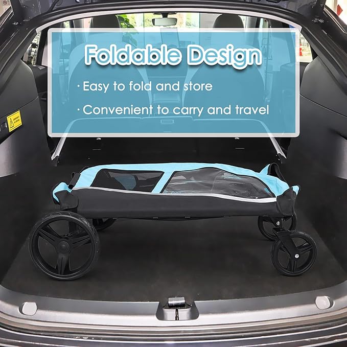 Dog Stroller for Large Dogs, Extra Large Pet Stroller for Medium Dogs, Dog Wagon Carriage, Foldable Design, Adjustable Handle, with Pocket, Up to 130 lbs, Blue