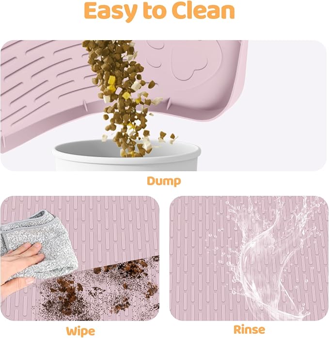Dog Food Mat 50''x35'' Extra Large Dog Mat for Food and Water, Pink | Silicone Dog Bowl Mat with Raised Edge, Waterproof Non-Slip Pet Feeding Mat for Floors, fit for Dog Cat Bowls - Image 5