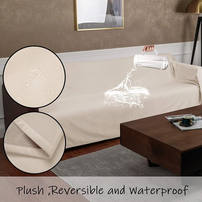 Ameritex Pet Bed Blanket Reversible 100% Waterproof Velvet Super Soft for Sofa and Bed (82x102 Inches, Cream+Beige) - Image 3