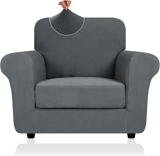 ZNSAYOTX 2 Piece Stretch Chair Covers (31"-46"), Thick Striped Armchair Slipcover with Elastic Band Bottom Ties Non-Slip Stay in Place, Soft Durable Arm Chair Covers for Living Room, Dark Grey by ZNSAYOTX