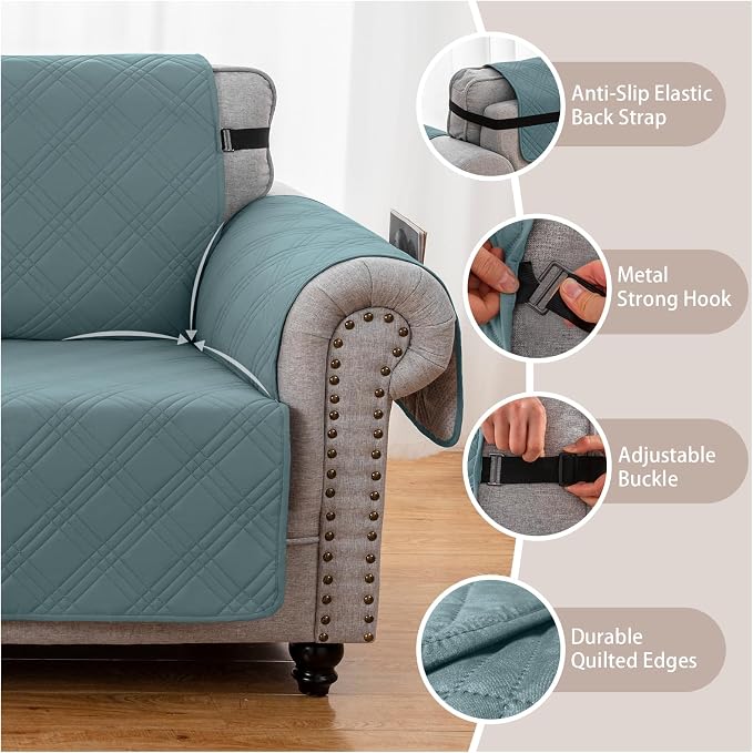 100% Waterproof Couch Cover for Dogs, Anti-Slip Washable Sofa Cover with Elastic Straps & Side Pockets, Durable Furniture Protector for Kids, Pets & Dogs (Armchair 23", Grayishblue) - Image 5