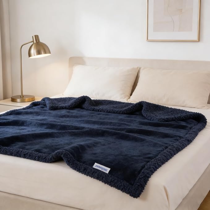 Waterproof Dog Blanket for Large Dogs - Reversible Washable Pet Blanket, Soft Sherpa Fleece Furniture Protector, Cat Throw Bed Couch, Navy, 60"x80" - Image 8