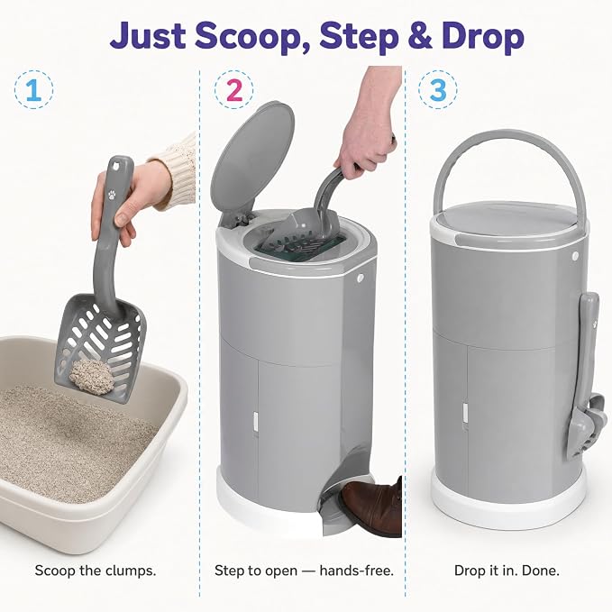 Litter Champ Cat Litter Disposal System, Hands-Free Pedal Trash Can | 4 Gallon Capacity, Triple-Seal Odor Lock, ABS Resin, 21-Ft Refill Liner and Scoop Included, No Assembly - Image 2