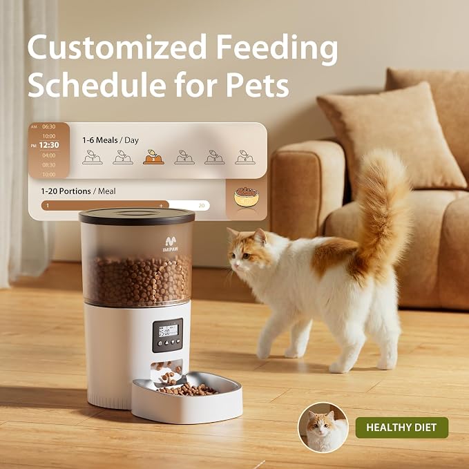 IMIPAW Automatic Cat Feeder, 3L Timed Pet Dry Food Dispenser with Clog-Free Design, Auto Feeder for Cats, 1-6 Meals Per Day, Desiccant Bags, with Stainless Steel - Image 2