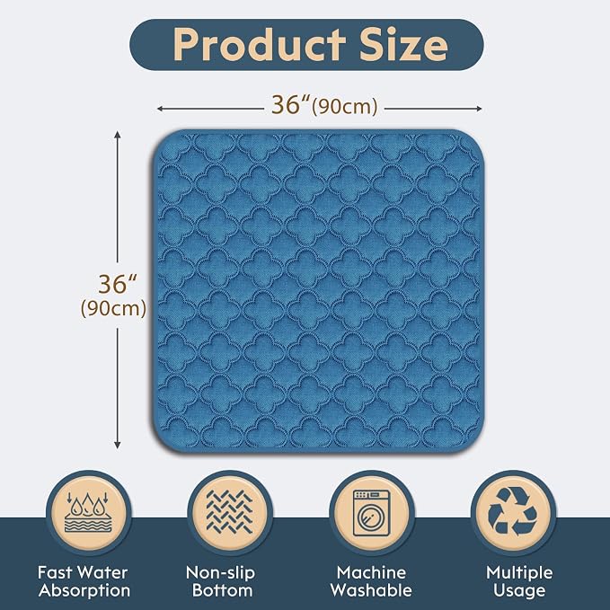 FunFurry Washable Pee Pads for Dogs - 2 Pack Reusable Pee Pads，Waterproof Puppy Pads，Pet Training Pads，Super Absorbent with Dog Paw Shape Non-Slip Backing (Blue, 36" X 36" - 2 Pack) - Image 2