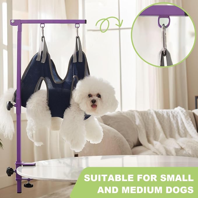 Home Dog Grooming Table Arm with Hammock 35" Height Adjustable Dog Grooming Arm with Clamp No-Sit Haunch Holders Durable Purple(Grooming Table Not Included) - Image 2