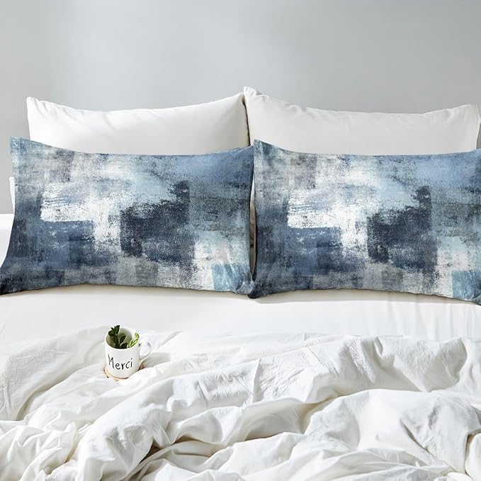 Erosebridal Grunge Tie Dyed Sheet Set Queen,Grunge Navy Ombre Bed Sheets for Adult Bedroom Decor,Vintage Watercolor Artwork Bedding Set,Contemporary Fitted Sheet + Flat Sheet + 2 Pillowcases - Image 5