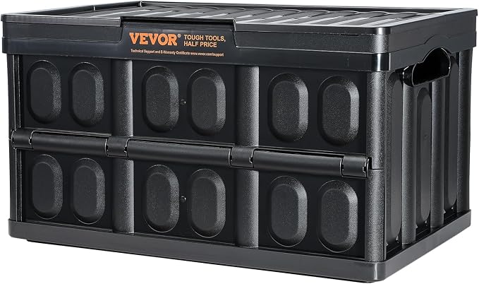VEVOR 45L Collapsible Storage Bins with Lids 3 Packs, Stackable Utility Crates with Handles, Large Folding Containers for Organizing Tools, Snacks, Books, Food, Drinks, Camping & Transport - Image 10