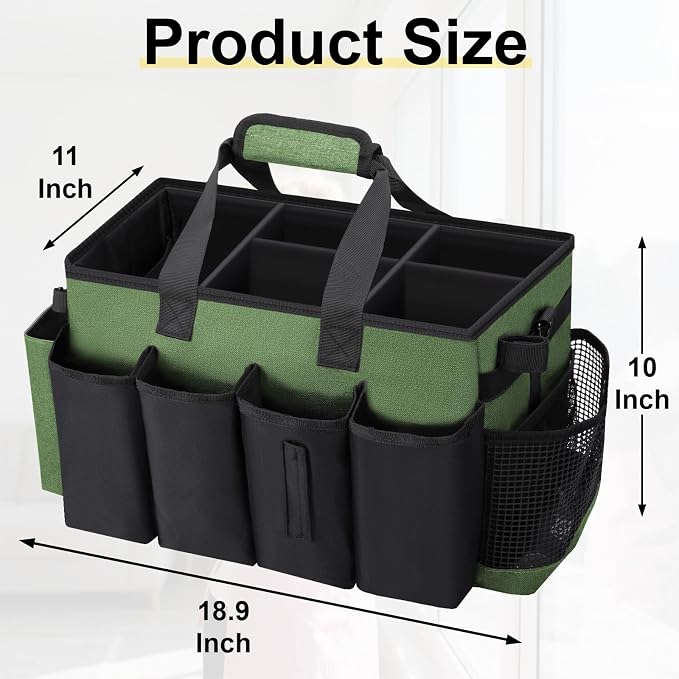 Wearable Large Cleaning Caddy Bag for Housekeeper, Clean Supply Organizer with Adjustable Shoulder, Waist & Handle Straps, Detailing Bag for Kitchen Supplies (Green) - Image 2