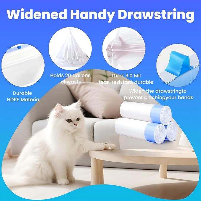 60 Pack Large litter box liners - 3MIL Extra Thick Leakproof Litter Box Liners, 31"x18" Heavy Duty Drawstring Cat Litter Liners, Odor Control Disposable Kitty Litter Bags 6 Roll - Image 5
