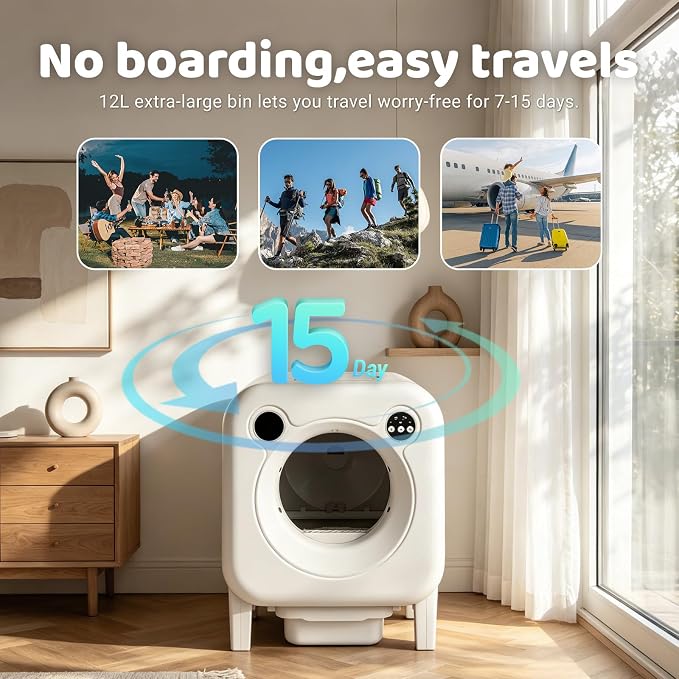 Self Cleaning Litter Box, 4 in 1 Security-System Automatic Robot | 75L+12L Extra Large Space, Multiple Cats, APP Control, 1 Cat Litter-Mat, 3 Rolls Cats Waste Bag Liners - Image 6