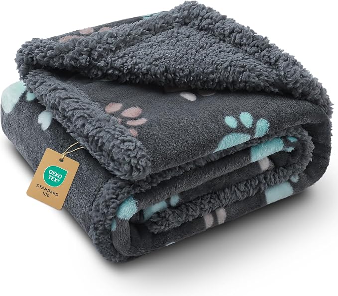 Luciphia Waterproof Pet Blankets for Couch Sofa Bed Cover Cat Liquid Pee Proof Washable Soft Fluffy Large Dog Blanket Reversible Furniture Protection Puppy Grey Paw Thicken Small（40" x 28"） | Soft Print Pet Blanket Washable Pee Proof, Furniture Protect... by luciphia