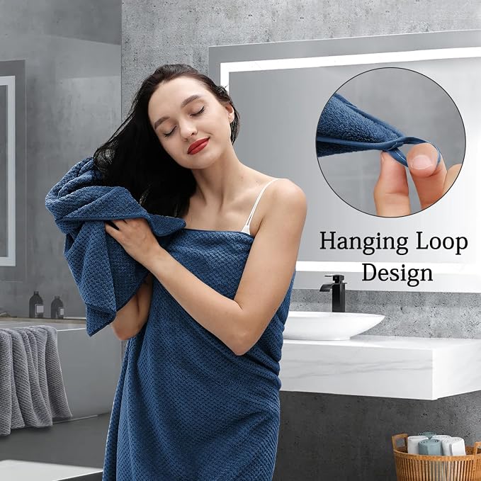 8-Piece Navy Bath Towels Set,2 Oversized Large Bath Towels Sheet,2 Hand Towels and 4 Washcloths - 600 GSM Soft Luxury Towel Set,Highly Absorbent Quick Dry Towel Collection for Bathroom,Hotel and Spa - Image 7
