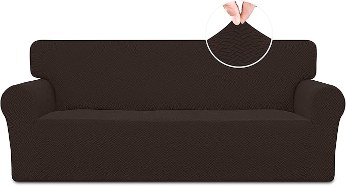 Easy-Going Stretch Jacquard Couch Cover, 1-Piece Soft Sofa Cover, Sofa Slipcover with Anti-Slip Foams, Washable Furniture Protector for Kids, Pets (Oversized Sofa, Chocolate1) by Easy-Going