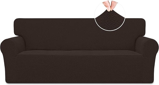 Easy-Going Stretch Jacquard Couch Cover, 1-Piece Soft Sofa Cover, Sofa Slipcover with Anti-Slip Foams, Washable Furniture Protector for Kids, Pets (Oversized Sofa, Chocolate1) by Easy-Going