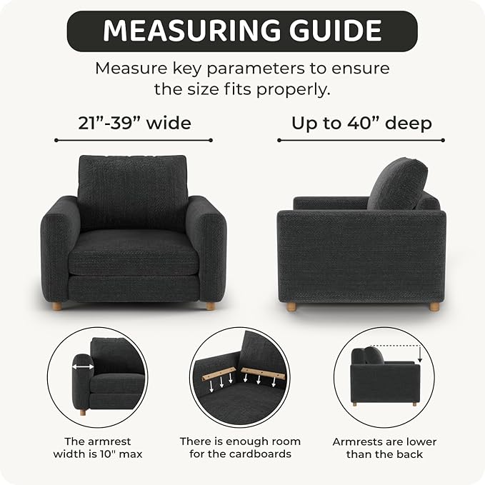 PAULTO BY GA.I.CO. Stretch Sofa Slipcovers – Soft Elastic Fabric Couch Cover for Armchair Loveseat 3-Seater & 4-Seater Sofa Cover – Non-Slip Furniture Protector Washable - Dark Grey (21"-39" Wide) - Image 4