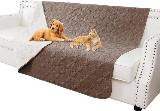 Waterproof Couch Cover for Dogs - Washable Pets Furniture Protector | TPU Leak-Proof Liner, Lightweight & Reversible, Fits Chair, Sofa, Bed, 52" x 82" , Chocolate/Cream by TuffeelHome