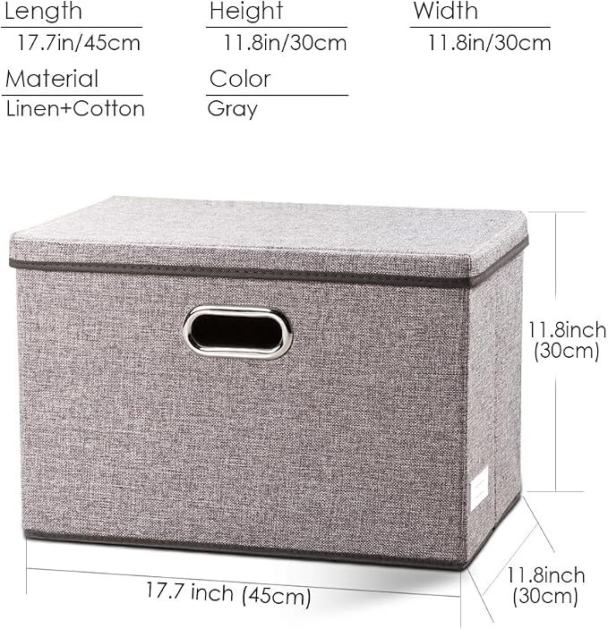 PRANDOM Large Collapsible Storage Containers with Lids [5-Pack] Linen Fabric Foldable Storage Bins Boxes Organizer Baskets Cube with Cover for Home Bedroom Closet Office Nursery (17.7x11.8x11.8) - Image 5