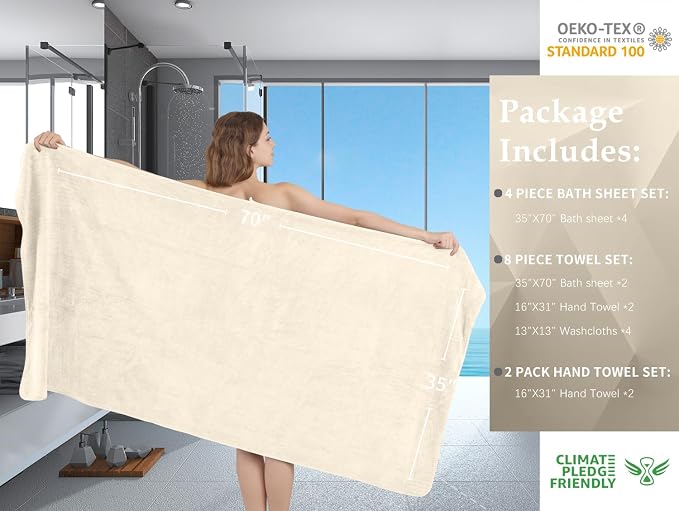 Extra Large Bath Sheet Set of 4,Ultra Soft Fluffy Towel,35”x 70”Oversized Bath Towel Set,Premium Microfiber Bathroom Towel Set Highly Absorbent Quick Dry Shower Towel for Bathroom,Hotel,Spa(Beige) - Image 5