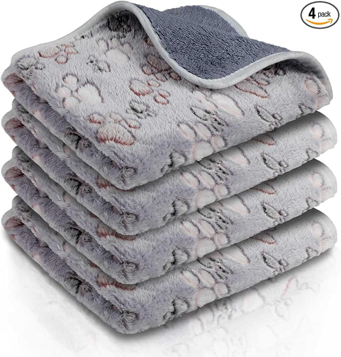 Reginary 4 Pcs Waterproof Guinea Pig Blankets Washable Small Animal Fleece Bedding Absorbent Guinea Pig Cage Liners Reusable Training Pee Pad Pet Sleep Mat for Hamster(Adorable Paw,12 x 12 Inch) by Reginary