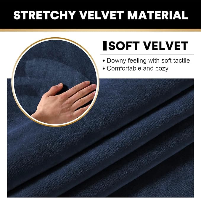 PrinceDeco Velvet Couch Covers for Sofa Soft 4 Pieces Couch Covers for 3 Cushion Couch Sofa Pet Friendly Furniture Protector with Non Slip Elastic Bottom Width Up to 97 Inch (Large Sofas, Navy) - Image 4