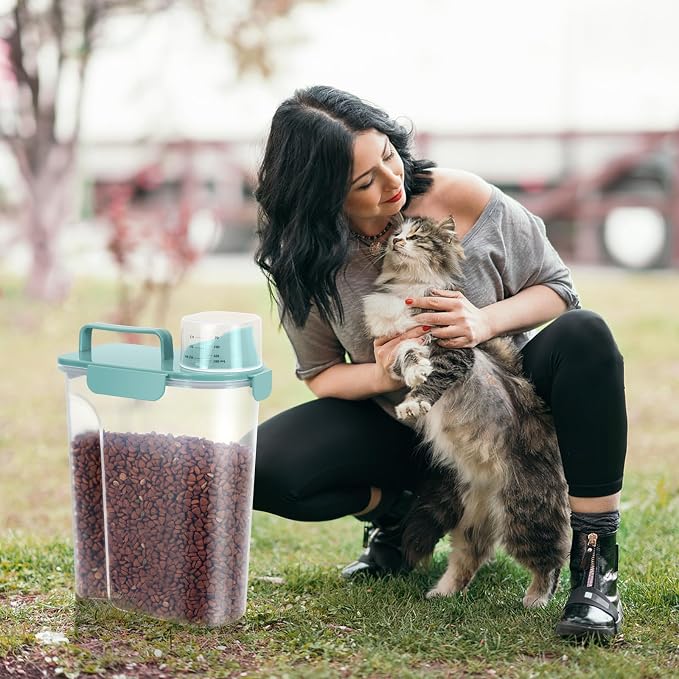 LEAWALK 5-7Lbs Dog Cat Storage Container Portable with Upgraded Large Spout and Cup, Plastic Pet Food Dispenser for Small Animal Kibble, Bird Seed, Oatmeal, Rice, Flour, Brown Sugart- Elegant Blue - Image 8