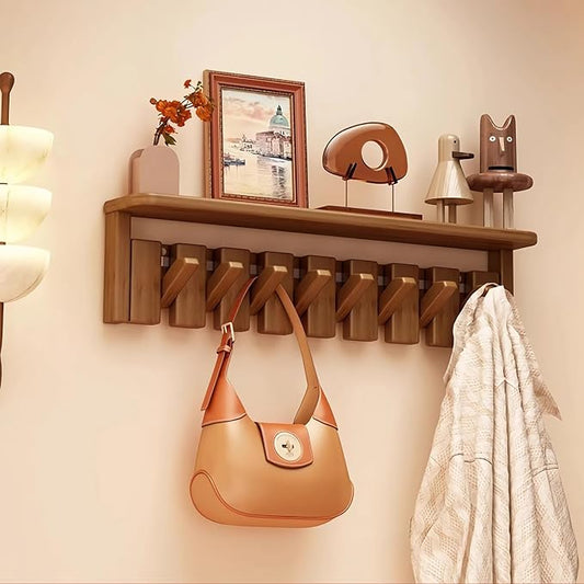 Wall Mounted Coat RackHooks Piano Key Hangers Natural Solid Wood Hanger Non-Woven Fabric Clothes Hangers for Closet, Kitchen, Bedroom, Bathroom, Entryway (Tray-Walnut, 8 Hooks) by MurphyBedKitMattresFrame