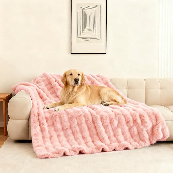 Waterproof Dog Blanket for Sofa Bed Couch, Couch Cover Blanket Fluffy Faux Rabbit Fur Reversible Furniture Protection, Pet Blanket for Medium Large Dogs Cats - Image 7