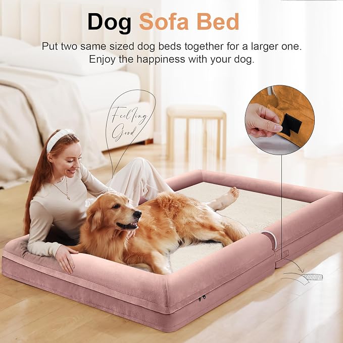 NANUYA Orthopedic Dog Bed for Large Dogs, 38 x 25 Inch, Pink | Egg crate foam for joint support, 3-sided bolster pet sofa, waterproof lining, washable cover, and non-skid base - Image 3