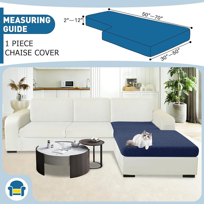 MAXIJIN Waterproof Chaise Cover Stretch Sectional Couch Covers for L Shaped Chaise Lounge Slipcovers with Elastic Bottom for Dogs Pets (1 Piece for Chaises or Sofa 3-Seater, Navy Blue) - Image 2